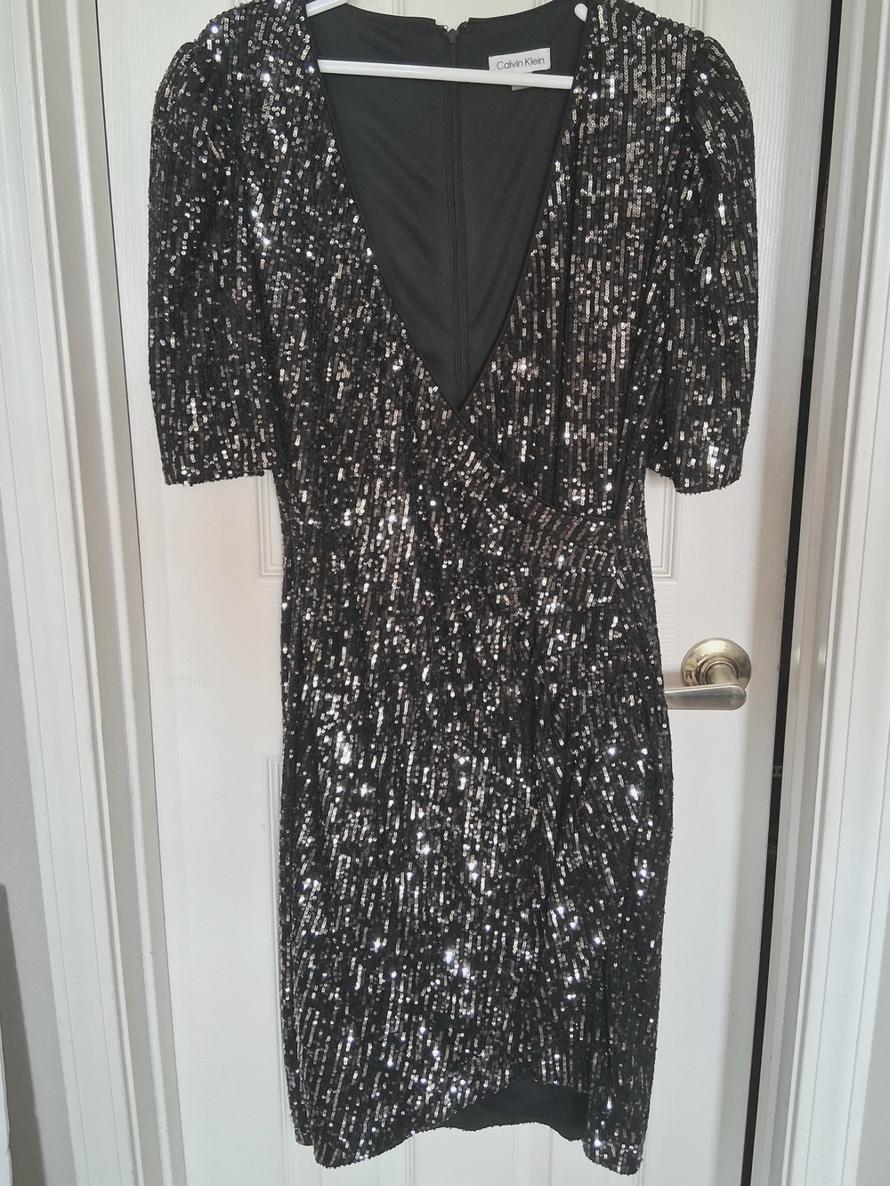 Calvin Klein Black Sequin V‑Neck Midi Dress